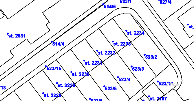 Parcela st. 2232 v KÚ Ústí nad Orlicí, Katastrální mapa
