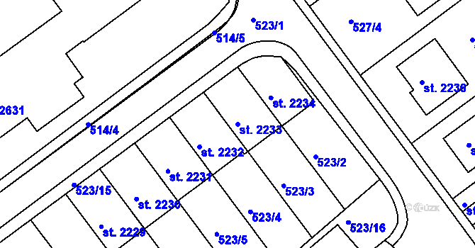 Parcela st. 2233 v KÚ Ústí nad Orlicí, Katastrální mapa