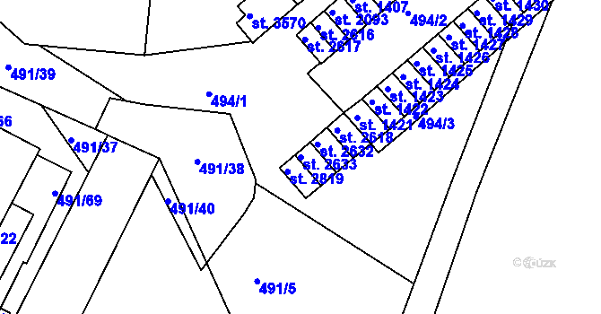 Parcela st. 2633 v KÚ Ústí nad Orlicí, Katastrální mapa