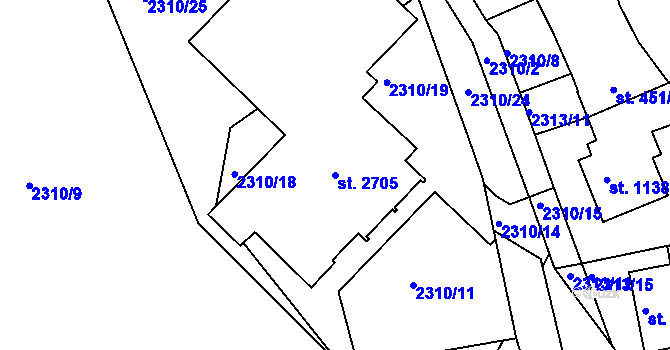 Parcela st. 2705 v KÚ Ústí nad Orlicí, Katastrální mapa