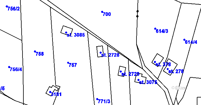 Parcela st. 2728 v KÚ Ústí nad Orlicí, Katastrální mapa