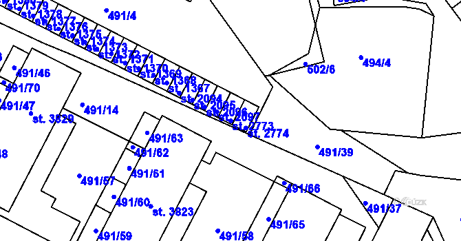 Parcela st. 2773 v KÚ Ústí nad Orlicí, Katastrální mapa