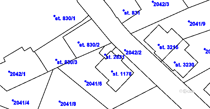Parcela st. 2821 v KÚ Ústí nad Orlicí, Katastrální mapa