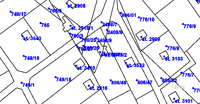 Parcela st. 2919/1 v KÚ Ústí nad Orlicí, Katastrální mapa