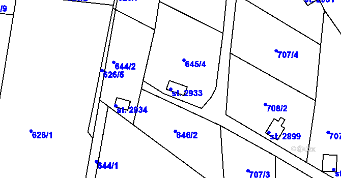Parcela st. 2933 v KÚ Ústí nad Orlicí, Katastrální mapa