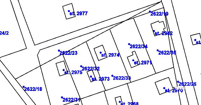 Parcela st. 2974 v KÚ Ústí nad Orlicí, Katastrální mapa