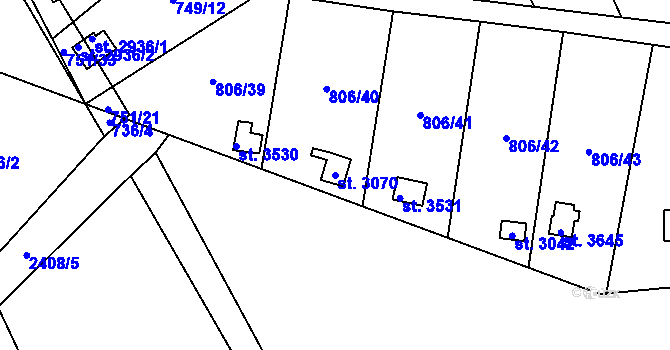 Parcela st. 3070 v KÚ Ústí nad Orlicí, Katastrální mapa