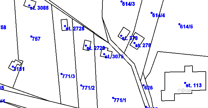 Parcela st. 3075 v KÚ Ústí nad Orlicí, Katastrální mapa