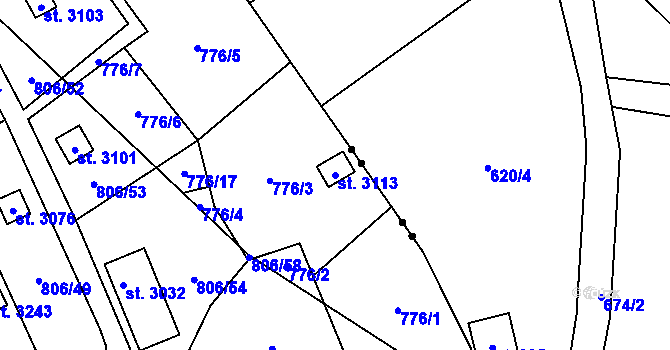 Parcela st. 3113 v KÚ Ústí nad Orlicí, Katastrální mapa