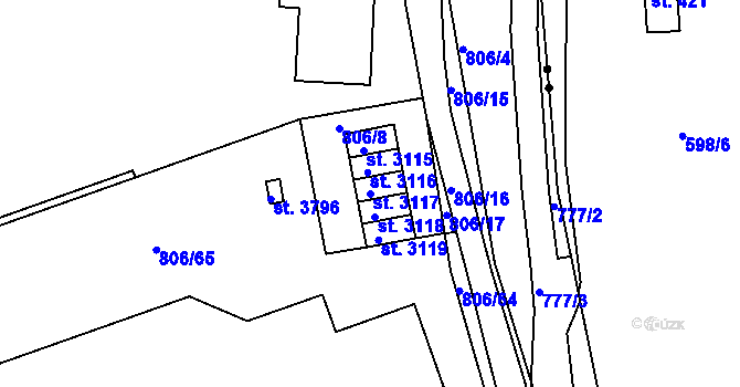 Parcela st. 3117 v KÚ Ústí nad Orlicí, Katastrální mapa
