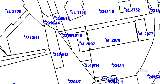 Parcela st. 3207 v KÚ Ústí nad Orlicí, Katastrální mapa