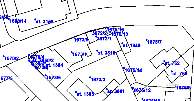 Parcela st. 3315 v KÚ Ústí nad Orlicí, Katastrální mapa