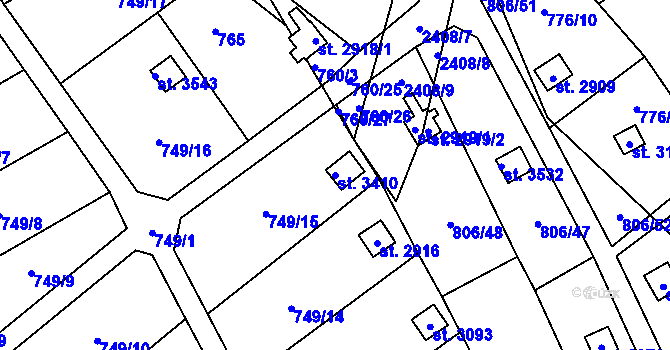 Parcela st. 3410 v KÚ Ústí nad Orlicí, Katastrální mapa