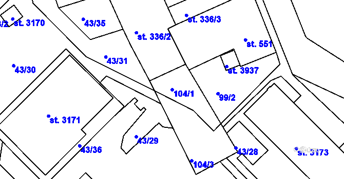 Parcela st. 104/1 v KÚ Ústí nad Orlicí, Katastrální mapa