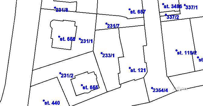 Parcela st. 233/1 v KÚ Ústí nad Orlicí, Katastrální mapa