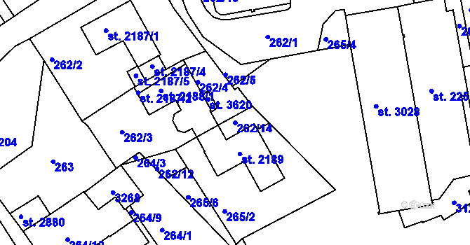 Parcela st. 262/14 v KÚ Ústí nad Orlicí, Katastrální mapa