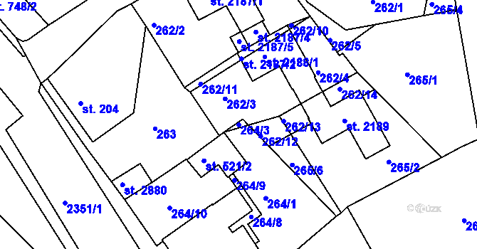 Parcela st. 264/3 v KÚ Ústí nad Orlicí, Katastrální mapa
