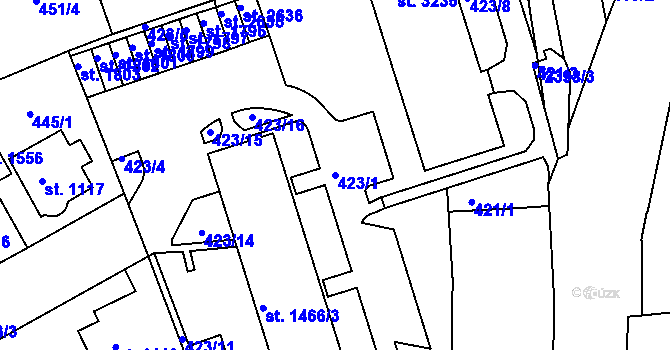 Parcela st. 423/1 v KÚ Ústí nad Orlicí, Katastrální mapa