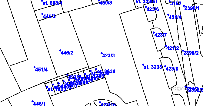 Parcela st. 423/3 v KÚ Ústí nad Orlicí, Katastrální mapa