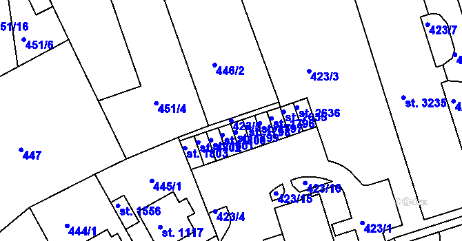 Parcela st. 423/5 v KÚ Ústí nad Orlicí, Katastrální mapa