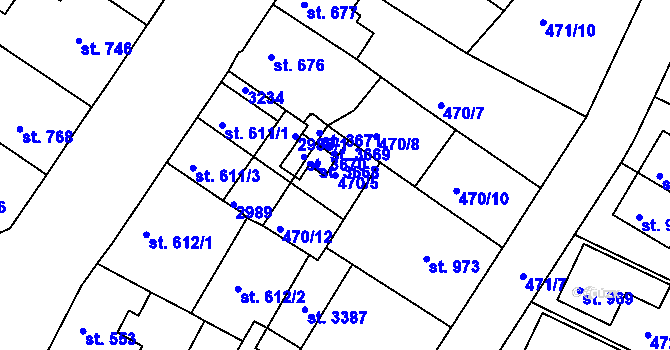 Parcela st. 470/5 v KÚ Ústí nad Orlicí, Katastrální mapa