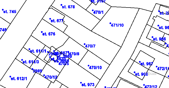 Parcela st. 470/7 v KÚ Ústí nad Orlicí, Katastrální mapa