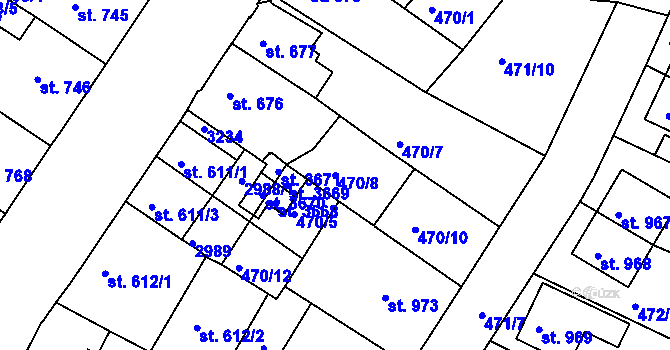 Parcela st. 470/8 v KÚ Ústí nad Orlicí, Katastrální mapa