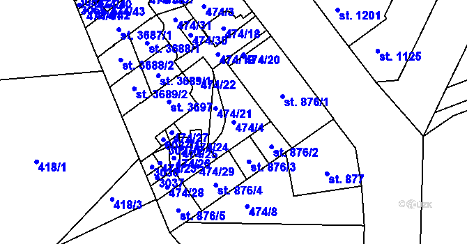 Parcela st. 474/4 v KÚ Ústí nad Orlicí, Katastrální mapa