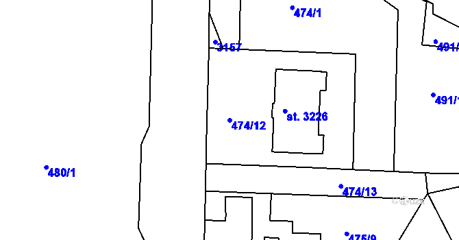 Parcela st. 474/12 v KÚ Ústí nad Orlicí, Katastrální mapa