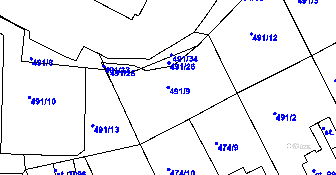 Parcela st. 491/9 v KÚ Ústí nad Orlicí, Katastrální mapa