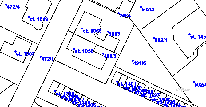 Parcela st. 498/5 v KÚ Ústí nad Orlicí, Katastrální mapa