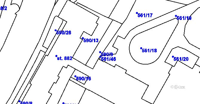 Parcela st. 590/9 v KÚ Ústí nad Orlicí, Katastrální mapa