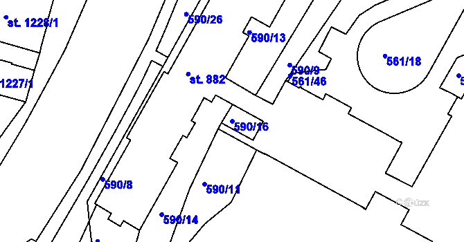 Parcela st. 590/16 v KÚ Ústí nad Orlicí, Katastrální mapa