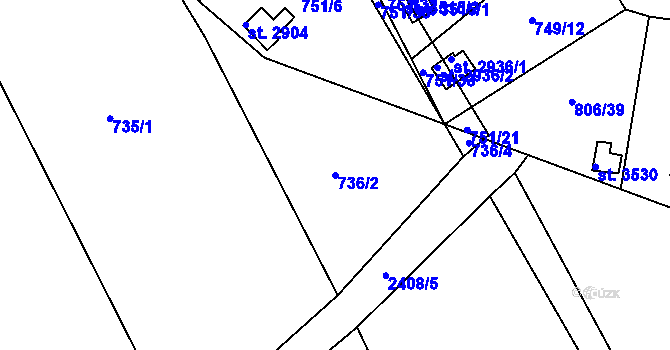 Parcela st. 736/2 v KÚ Ústí nad Orlicí, Katastrální mapa