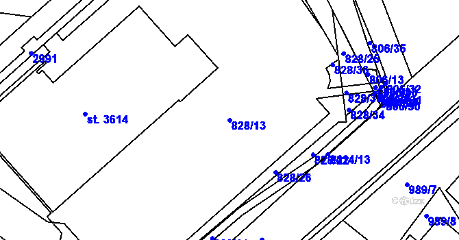 Parcela st. 828/13 v KÚ Ústí nad Orlicí, Katastrální mapa