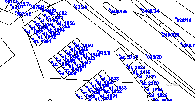 Parcela st. 835/5 v KÚ Ústí nad Orlicí, Katastrální mapa