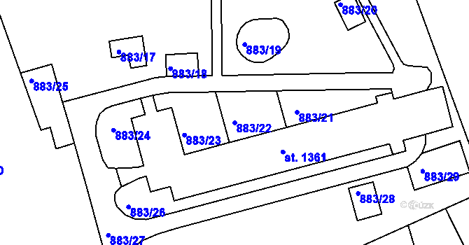 Parcela st. 883/22 v KÚ Ústí nad Orlicí, Katastrální mapa
