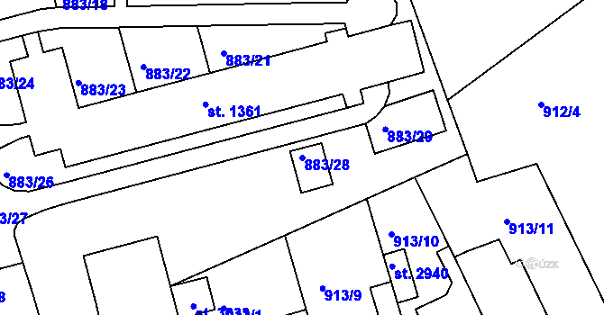 Parcela st. 883/28 v KÚ Ústí nad Orlicí, Katastrální mapa