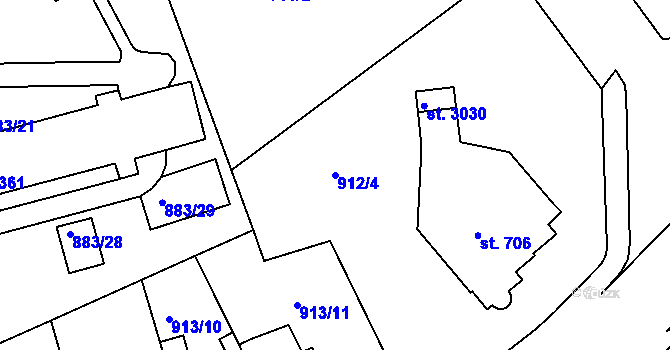 Parcela st. 912/4 v KÚ Ústí nad Orlicí, Katastrální mapa