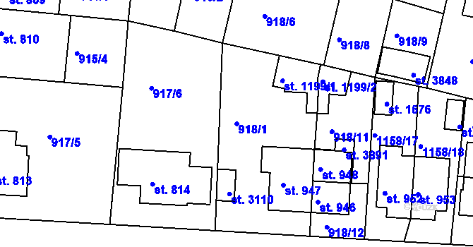 Parcela st. 918/1 v KÚ Ústí nad Orlicí, Katastrální mapa