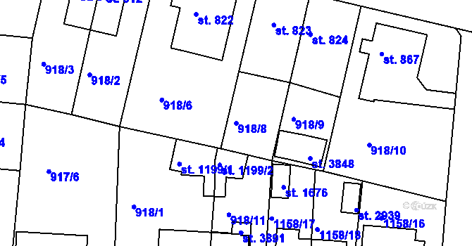 Parcela st. 918/8 v KÚ Ústí nad Orlicí, Katastrální mapa