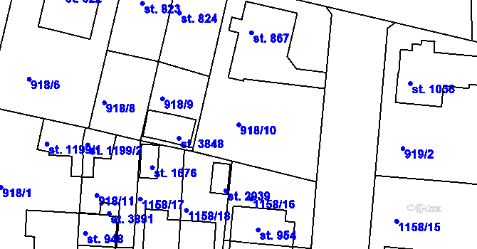 Parcela st. 918/10 v KÚ Ústí nad Orlicí, Katastrální mapa