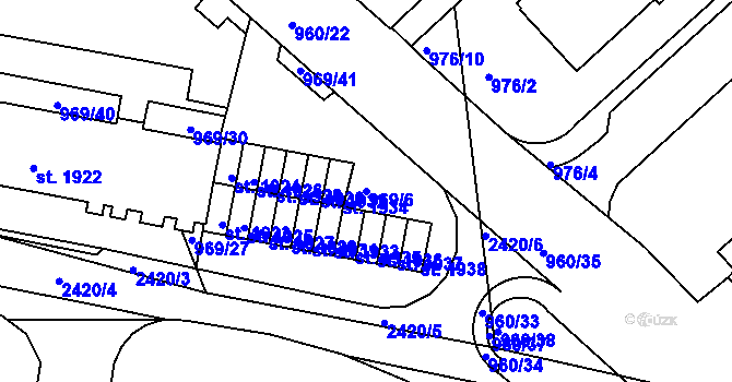 Parcela st. 969/6 v KÚ Ústí nad Orlicí, Katastrální mapa