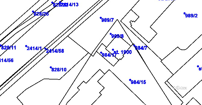 Parcela st. 984/17 v KÚ Ústí nad Orlicí, Katastrální mapa