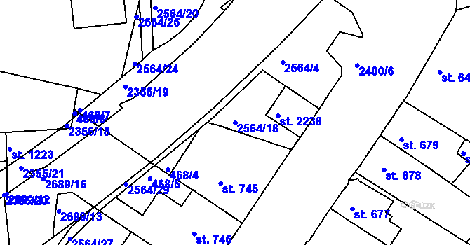 Parcela st. 2564/18 v KÚ Ústí nad Orlicí, Katastrální mapa