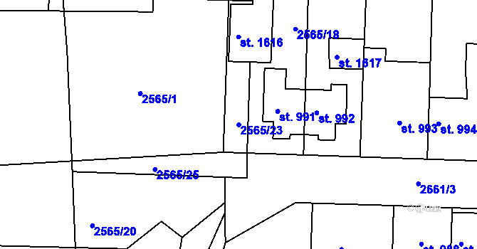Parcela st. 2565/23 v KÚ Ústí nad Orlicí, Katastrální mapa