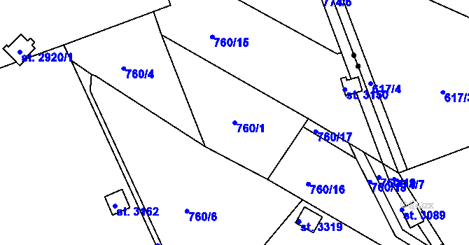 Parcela st. 760/1 v KÚ Ústí nad Orlicí, Katastrální mapa