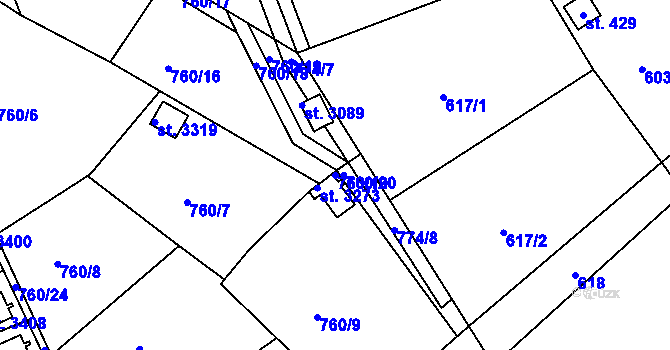 Parcela st. 760/10 v KÚ Ústí nad Orlicí, Katastrální mapa