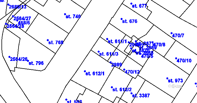 Parcela st. 611/3 v KÚ Ústí nad Orlicí, Katastrální mapa