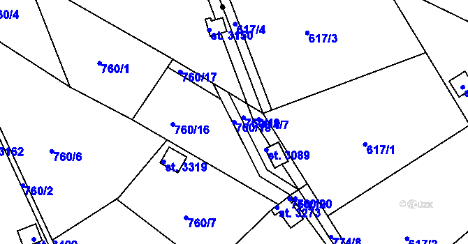 Parcela st. 760/18 v KÚ Ústí nad Orlicí, Katastrální mapa